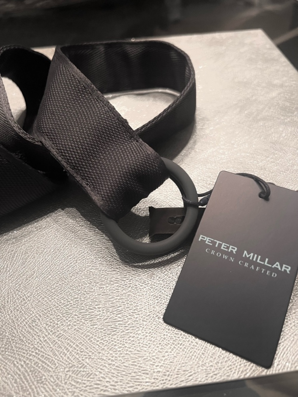 NEW Peter Millar Men's O Ring Steel Gray Cloth Belt. Sz Sm. 36" long $90.00